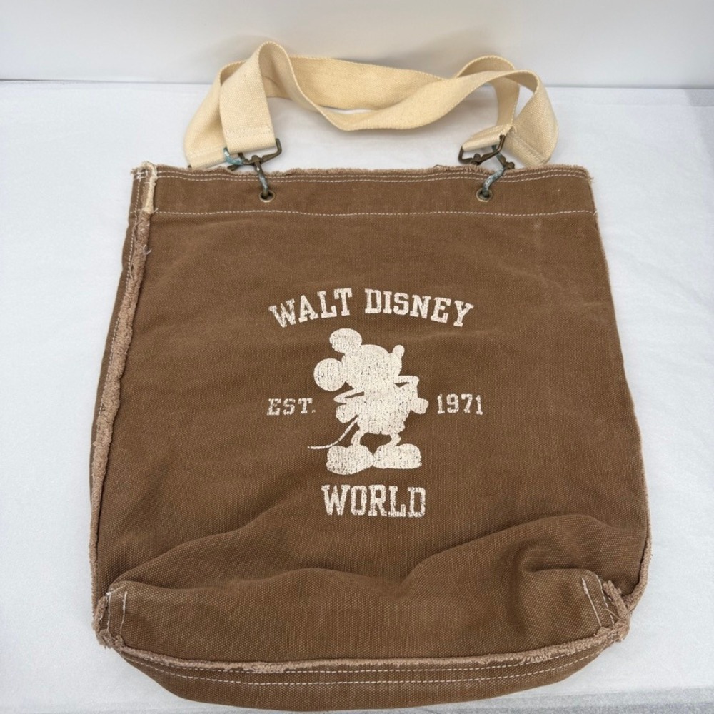 Disney Parks Walt Disney World Canvas Tote Bag Mickey Mouse Distressed Brown OS
